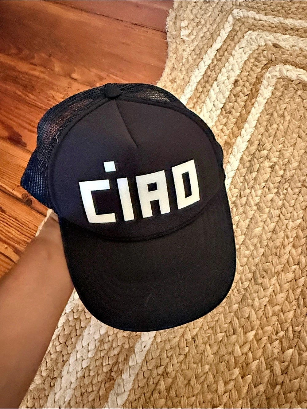Clare V. Block Ciao Trucker Hat. Black